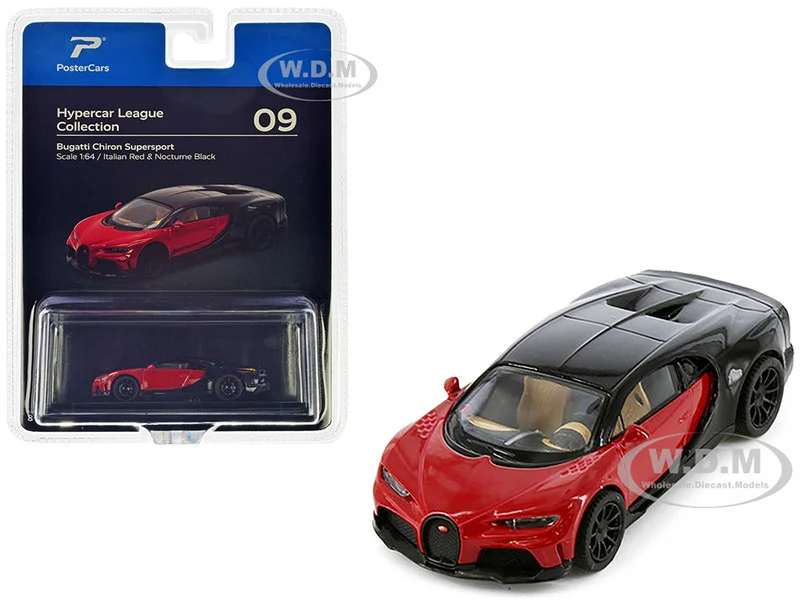 Bugatti Chiron Supersport Italian Red and Nocturne Black "Hypercar League Collection" 1/64 Diecast Model Car by PosterCars - Bugatti Models