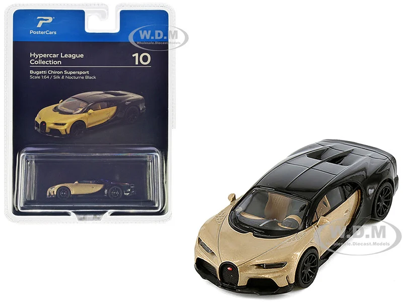 Bugatti Chiron Supersport Silk Gold Metallic and Nocturne Black "Hypercar League Collection" 1/64 Diecast Model Car by PosterCars - Bugatti Models