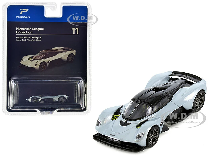 Aston Martin Valkyrie Skyfall Silver Metallic with Black Top "Hypercar League Collection" 1/64 Diecast Model Car by PosterCars - Aston Martin Models