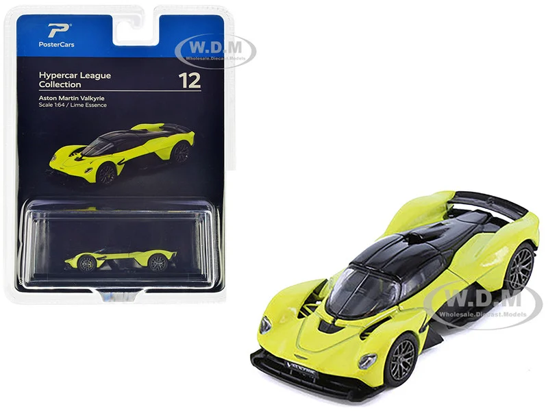 Aston Martin Valkyrie Lime Essence Yellow Metallic with Black Top "Hypercar League Collection" 1/64 Diecast Model Car by PosterCars - Aston Martin Models