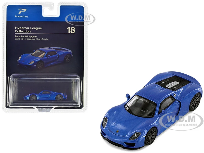 Porsche 918 Spyder Sapphire Blue Metallic "Hypercar League Collection" 1/64 Diecast Model Car by PosterCars - Porsche Models