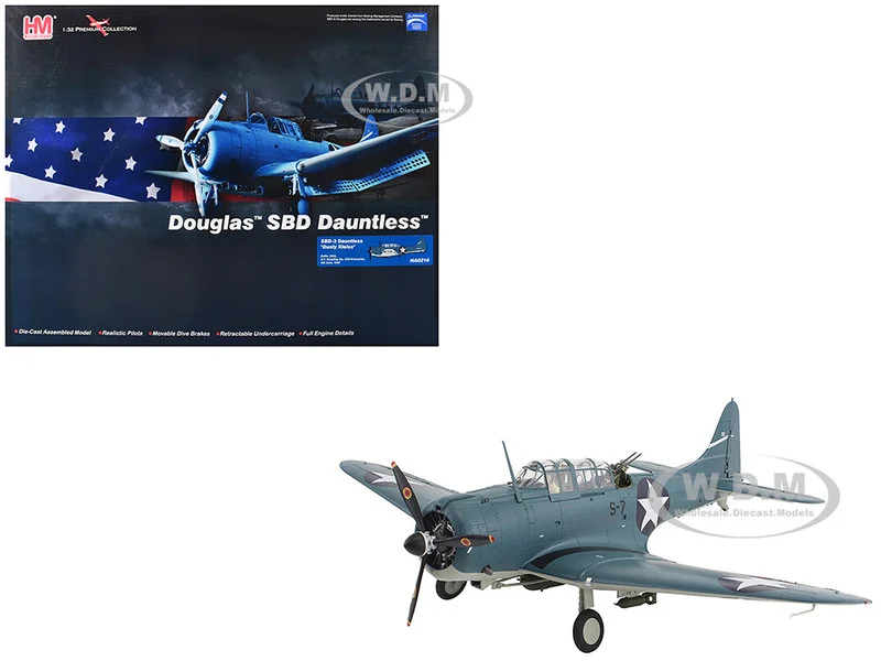 Douglas SBD-3 Dauntless Aircraft "Dusty Kleiss, S-7, Scouting Six, USS Enterprise" (1942) United States Navy "Premium Collection" 1/32 Diecast Model by Hobby Master