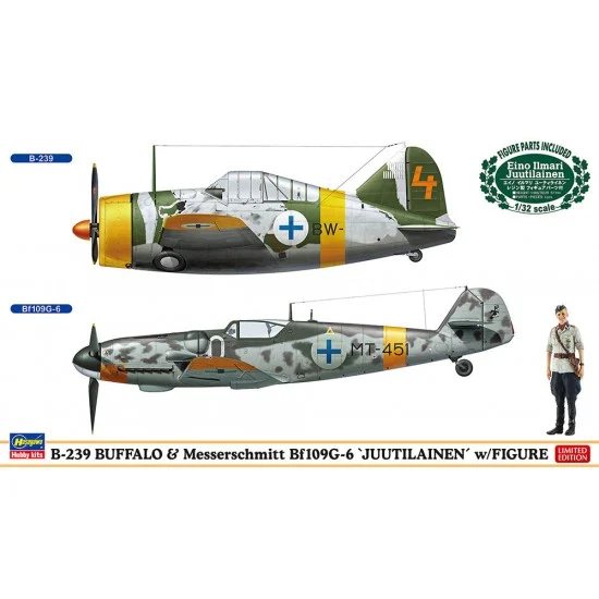 Hasegawa 02439 1/72 B-239 Buffalo & Messerschmitt BF109G-6 'Juutilainen' w/Figure (2 Kits)