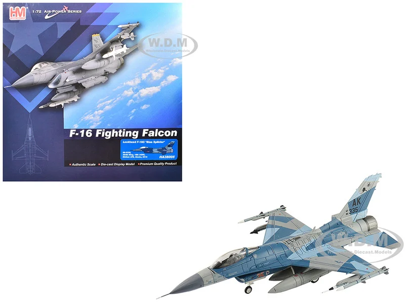Lockheed F-16C Fighting Falcon Fighter Aircraft "86-0335, Blue Splinter, 354th Wing, 18th AGRS, Eielson AFB" (2018) United States Air Force "Air Power Series" 1/72 Diecast Model by Hobby Master