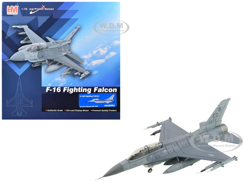 Lockheed F-16D Fighting Falcon Fighter Aircraft "85-1572, Edwards Air Force Base" (2024) United States Air Force "Air Power Series" 1/72 Diecast Model by Hobby Master