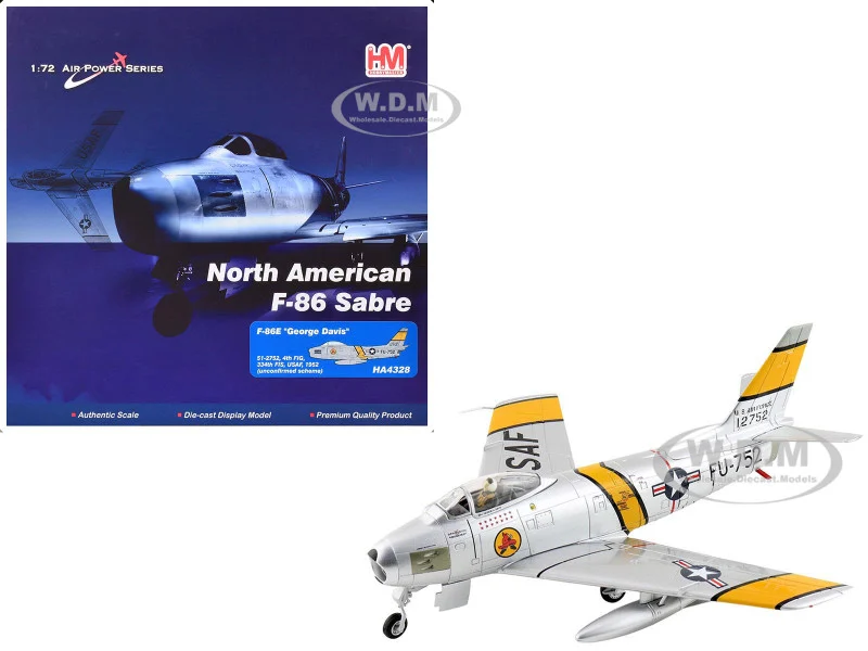 North American F-86E Sabre Fighter Aircraft "51-2752, Colonel George Andrew Davis Jr., 4th FIG, 334th FIS" (1952) United States Air Force "Air Power Series" 1/72 Diecast Model by Hobby Master