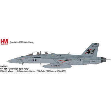 F/A-18F Super Hornet 1/72 Die Cast Model - HA5145 VFA-41, USS Abraham Lincoln, 28th Feb. 2026 (w/ 4 x AGM-158)