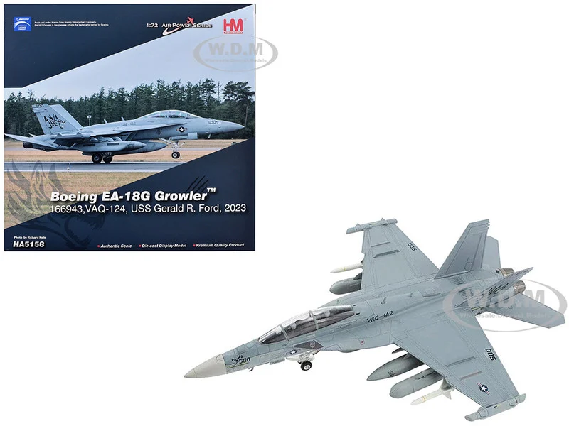 Boeing EA-18G Growler Aircraft "VAQ-142 Gray Wolves, USS Gerald R. Ford" (2023) United States Navy "Air Power Series" 1/72 Diecast Model by Hobby Master