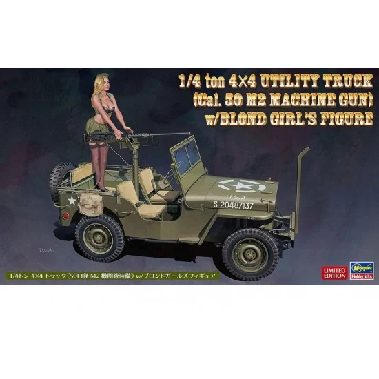 Hasegawa 52283 1/24 1/4 ton 4x4 Utility Truck Cal. 50 M2 Machine Gun with Blond Girls Figure - Military Vehicles & Tanks
