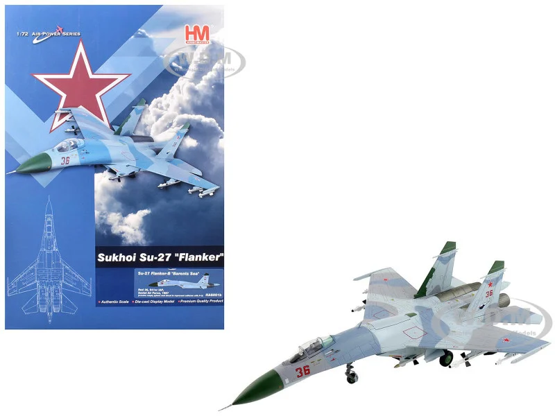 Sukhoi Su-27 Flanker-B Fighter Aircraft "Red 36, Barents Sea, 941st IAP" (1987) Soviet Air Force "Air Power Series" 1/72 Diecast Model by Hobby Master