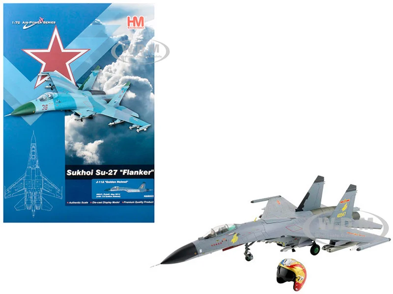 Shenyang J-11A Fighter Aircraft "40547, Golden Helmet" (2014) People's Liberation Army Air Force with 1/8 Scale Golden Helmet "Air Power Series" 1/72 Diecast Model by Hobby Master