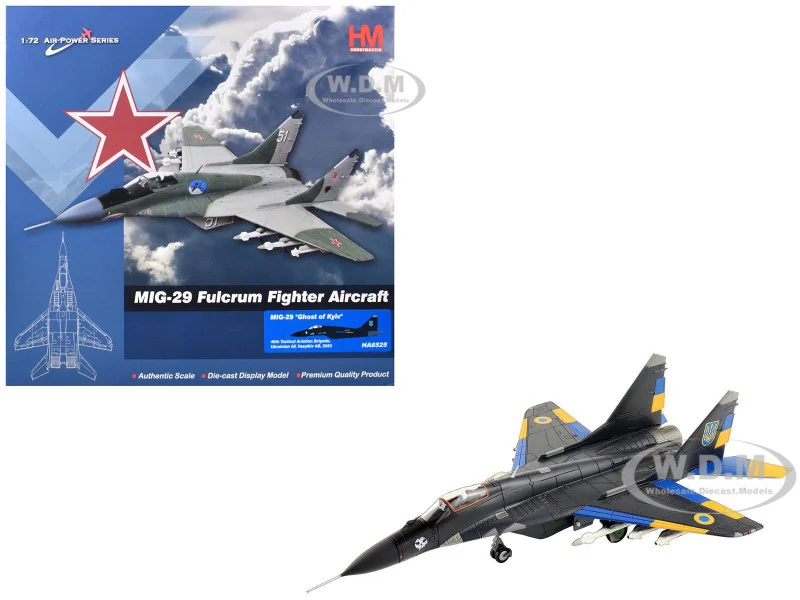 Mikoyan MIG-29 Fulcrum Aircraft "Ghost of Kyiv, 40th Tactical Aviation Brigade, Vasylkiv Air Base" (2023) Ukrainian Air Force "Air Power Series" 1/72 Diecast Model by Hobby Master
