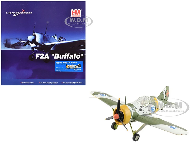 Brewster F2A Model 239 "Buffalo" Fighter Aircraft "BW364, LeLv 24, flown by Warrant Officer Ilmari Juutilainen" (1942) Finnish Air Force "Air Power Series" 1/48 Diecast Model by Hobby Master - Military Models