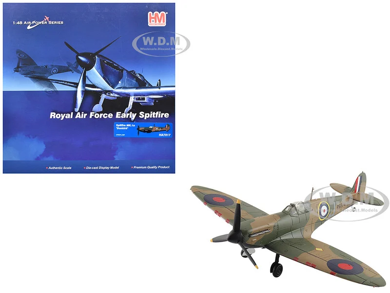 Supermarine Spitfire Mk.1a Fighter Aircraft "J/P9374, Dunkirk" British Royal Air Force "Air Power Series" 1/48 Diecast Model by Hobby Master - Military Models