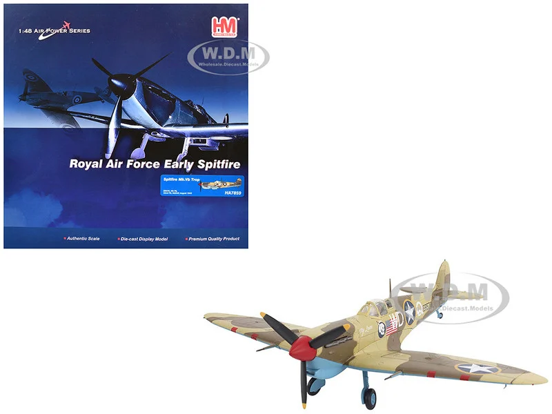 Supermarine Spitfire Mk.Vb Trop Fighter Aircraft "ER570, 4th Fighter Squadron, 52nd Fighter Group" (1943) Mediterranean Allied Coastal Air Force "Air Power Series" 1/48 Diecast Model by Hobby Master - Military Models
