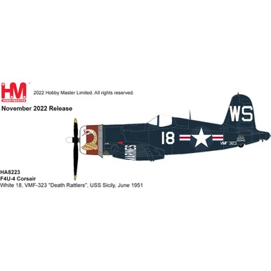 F4U-4 Corsair 1/48 Die Cast Model VMF-323 "Death Rattlers", USS Sicily, June 1951