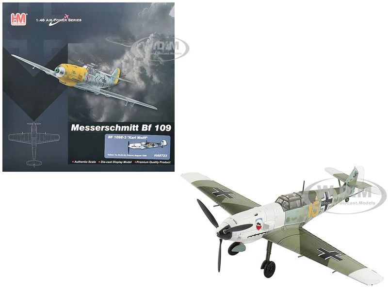 Messerschmitt Bf 109E-3 Fighter Aircraft "Yellow 15, Karl Wolff, III/JG 52, France" (1940) German Luftwaffe "Air Power Series" 1/48 Diecast Model by Hobby Master