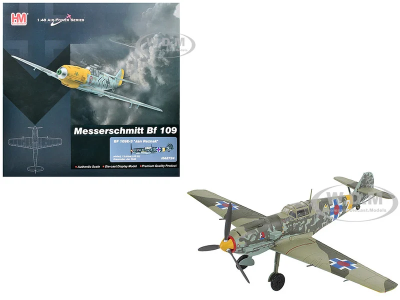 Messerschmitt Bf 109E-3 Fighter Aircraft "White 2, Jan Reznak, 13.(slow)/JG 52, Kraznodar, USSR" (1943) German Luftwaffe "Air Power Series" 1/48 Diecast Model by Hobby Master