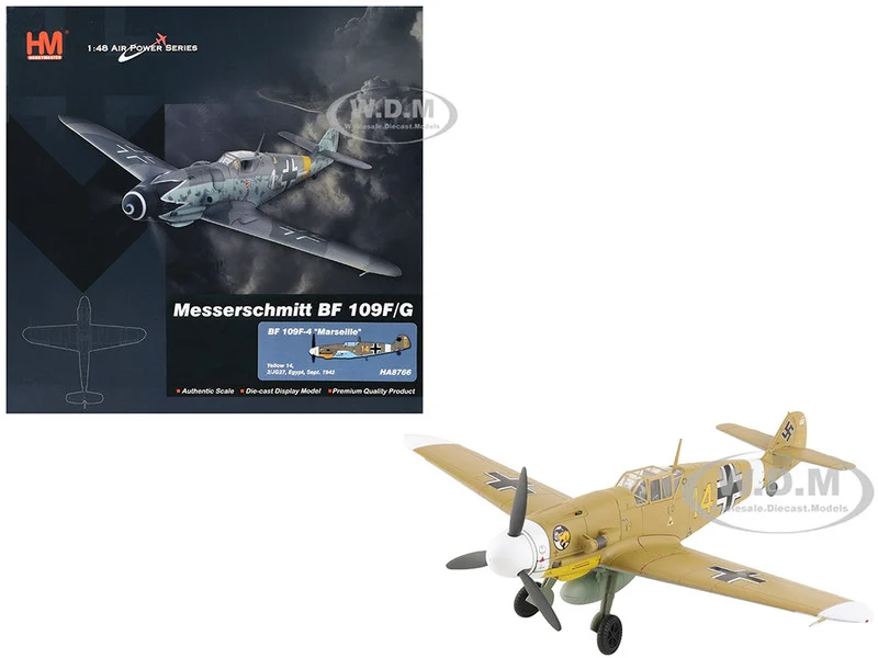 Messerschmitt Bf 109F-4 Fighter Aircraft "Marseille, Yellow 14, 3./JG27, Egypt" (1942) German Luftwaffe "Air Power Series" 1/48 Diecast Model by Hobby Master