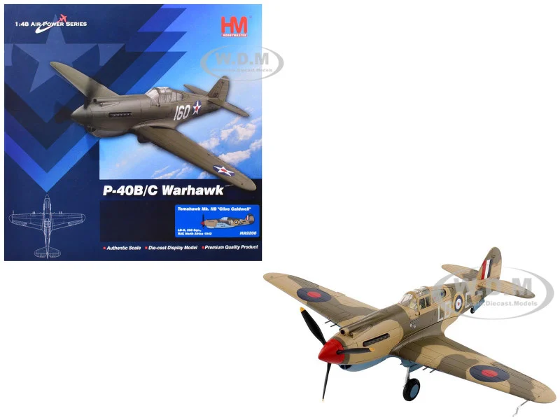 Curtiss P-40 Warhawk Tomahawk Mk IIB Aircraft "LD-C, Clive Caldwell, No. 250 Squadron, North Africa" (1942) British Royal Air Force "Air Power Series" 1/48 Diecast Model by Hobby Master
