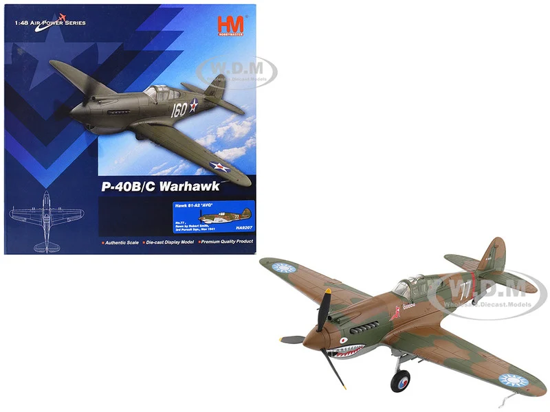 Curtiss P-40B Hawk 81-A2 Fighter-Bomber Aircraft "No.77, Robert Smith, 3rd Pursuit Squadron" (1941) American Volunteer Group in China "Air Power Series" 1/48 Diecast Model by Hobby Master