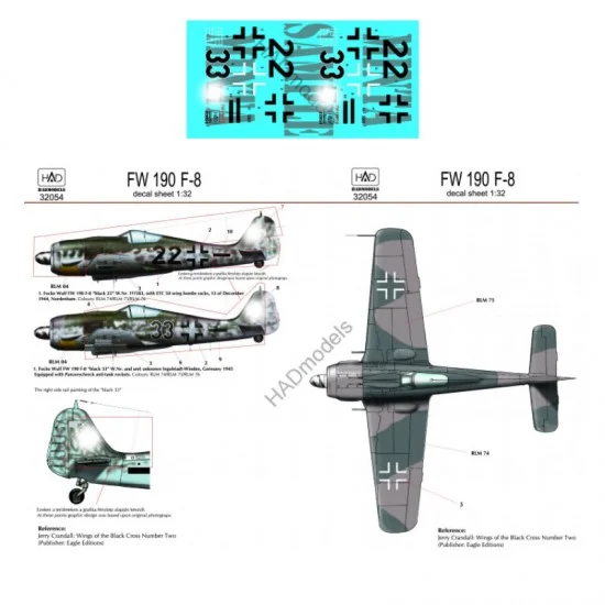 HAD Models 32054 Decals for 1/32 FW 190 F-8 (German Black 22 & 33)