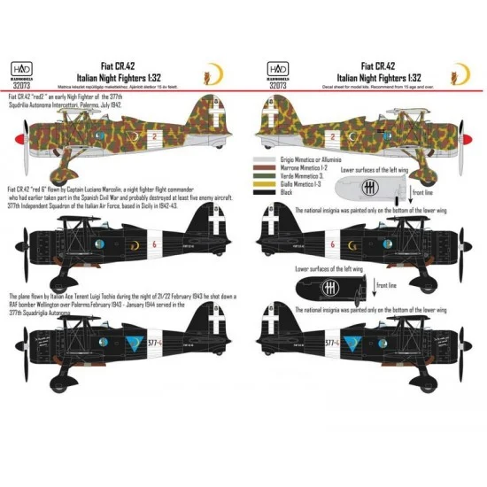HAD Models 32073 1/32 Italian CR-42 Night Fighters Decals for ICM Kit