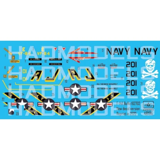HAD Models 48196 Decals for 1/48 Grumman F-14A Tomcat 201 Vf-84 Jolly Rogers