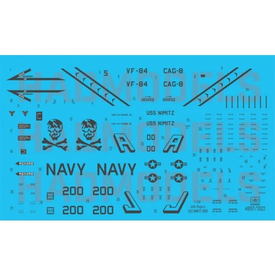 HAD Models 48197 Decals for 1/48 Grumman F-14A Tomcat Vf-84 Jolly Rogers 200 Low Visibility
