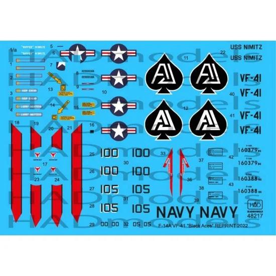 HAD Models 48217 Decals for 1/48 Grumman F-14A Tomcat Black Aces/USS Nimitz