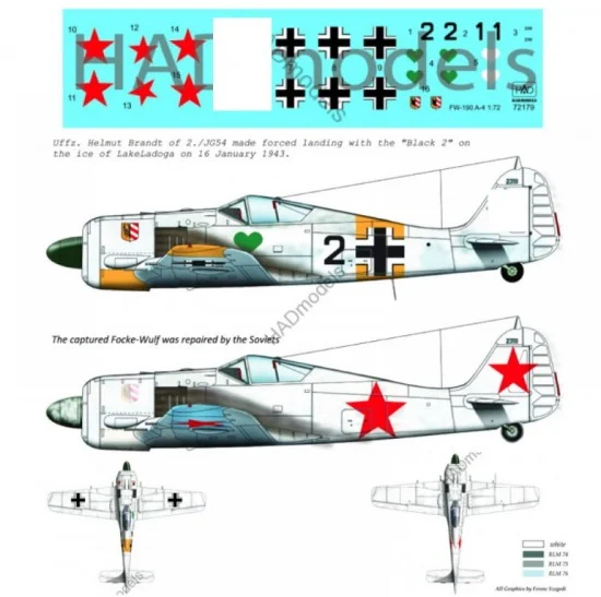 HAD Models 72179 Decals for 1/72 FW-190 A-4 (JG54 Black 2)