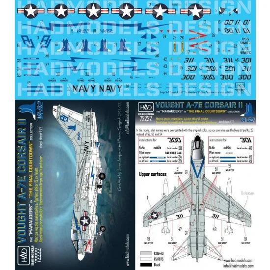 HAD Models 72222 Decal for 1/72 A-7E Corsair VA-82 Marauders 'Final Countdown' Collection