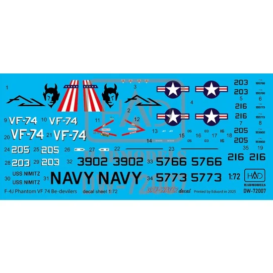 HAD Models DW72007 1/72 F-4J Phantom II Be-Devilers Dry-Water Decal sheet