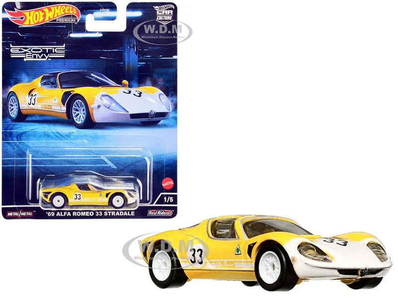 1969 Alfa Romeo 33 Stradale #33 Yellow and White "Exotic Envy" Series Diecast Model Car by Hot Wheels - Alfa Romeo Models