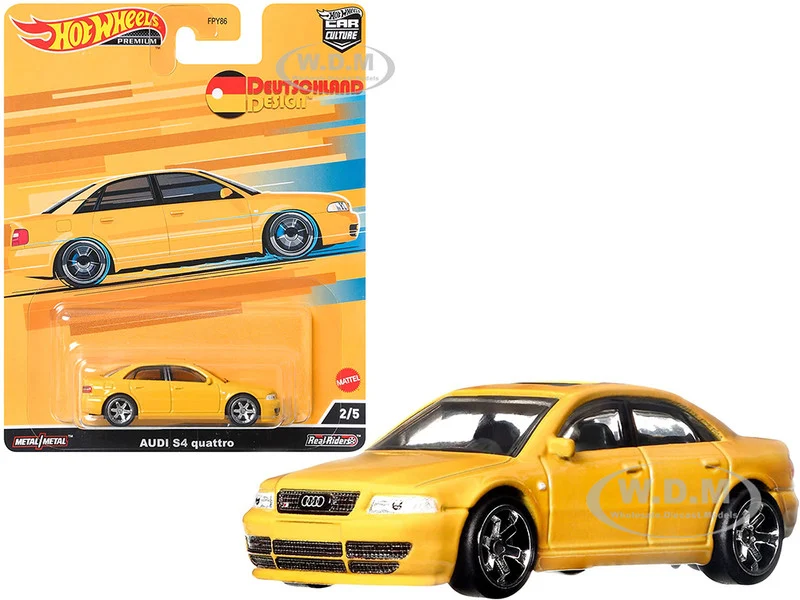 Audi S4 Quattro with Sunroof Yellow "Deutschland Design" Series Diecast Model Car by Hot Wheels - Audi Models