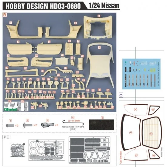 Hobby Design HD03-0680 1/24 Nissan R34 Openable Door and Engine Detail-up Parts for Tamiya #24210