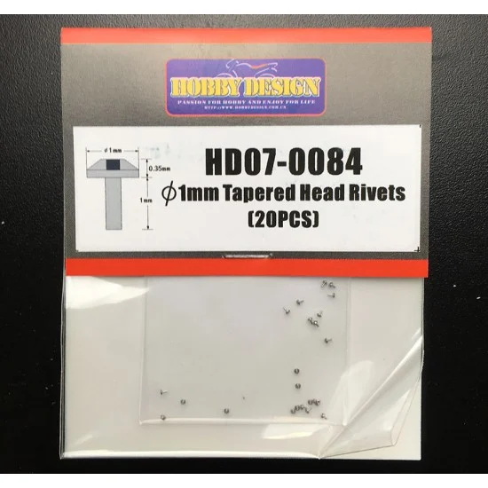 Hobby Design HD07-0084 1mm Tapered Head Rivets (20pcs) for 1/24 models