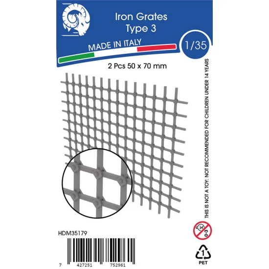 HD Models 35179 1/35 Iron Grates Type 3 (50mm x 70mm, 2pcs, 3D grey resin) - Scenics & Diorama