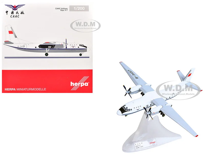 Xian Y-7 Commercial Aircraft "CAAC Airlines" (B-3457) White with Blue Stripes 1/200 Diecast Model Airplane by Herpa