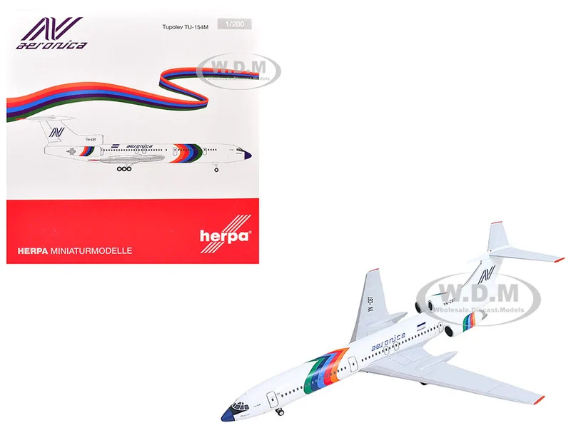 Tupolev TU-154M Commercial Aircraft "Aeronica" (YN-CBT) White with Stripes 1/200 Diecast Model Airplane by Herpa