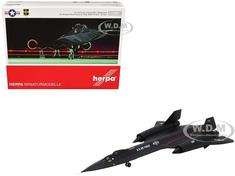 Lockheed SR-71B Blackbird Stealth Aircraft "9th Strategic Reconnaissance Wing, Beale Air Base, Gumby" United States Air Force 1/200 Diecast Model Airplane by Herpa