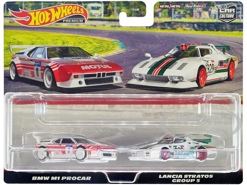 BMW M1 Procar #8 White with Red Stripes and Lancia Stratos Group 5 #829 White with Stripes "Car Culture" Set of 2 Cars Diecast Model Cars by Hot Wheels - BMW Models