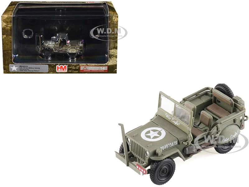 U.S. 1/4 ton Military Vehicle Olive Drab "Gen. George Patton, US 3rd Army, War Eagle" (1945) United States Army "Ground Power Series" 1/72 Diecast Model by Hobby Master - Military Models