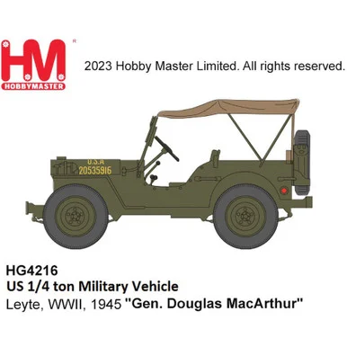 1/4 ton Military Vehicle 1/72 Die Cast Model - HG4216 Gen. Douglas MacArthur, Leyte, WWII, 1945