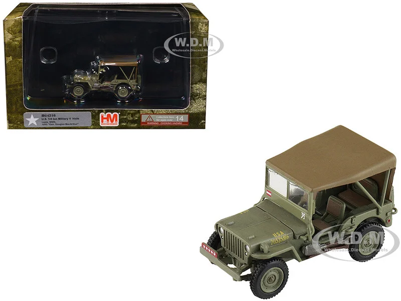 U.S. 1/4 ton Military Vehicle Olive Drab "Gen. Douglas MacArthur, Leyte, WWII" (1945) United States Army "Ground Power Series" 1/72 Diecast Model by Hobby Master - Military Models