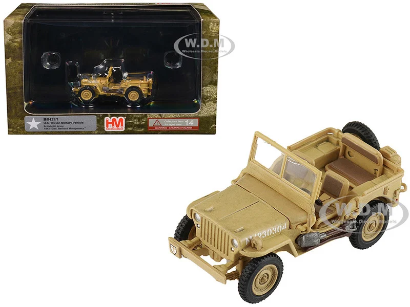 U.S. 1/4 ton Military Vehicle Desert Sand "British 8th Army, Gen. Bernard Montgomery, Sicily" (1943) Royal Army "Ground Power Series" 1/72 Diecast Model by Hobby Master - Military Models