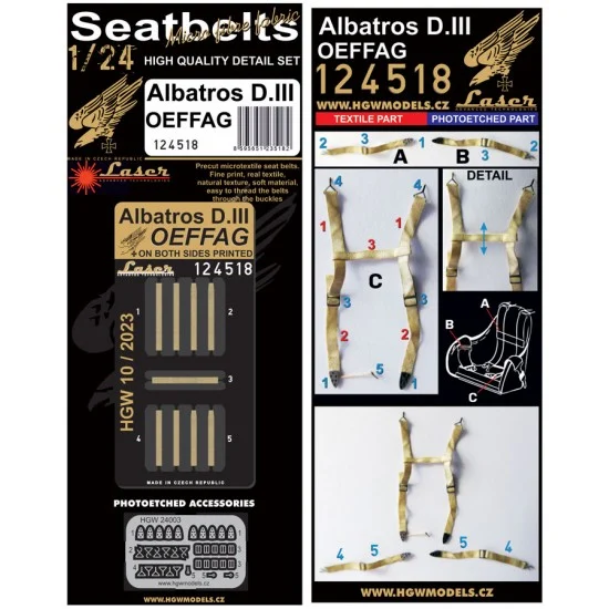 HGW 124518 1/24 Albatros D.III OEFFAG Seatbelts for Lukgraph kits [pre-cut (laser)]