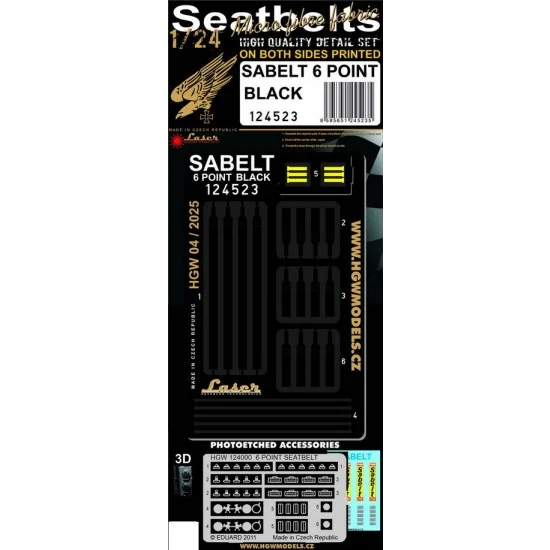 HGW 124523 1/24 Sabelt 6 Point Seatbelts Black (laser) - Model Planes