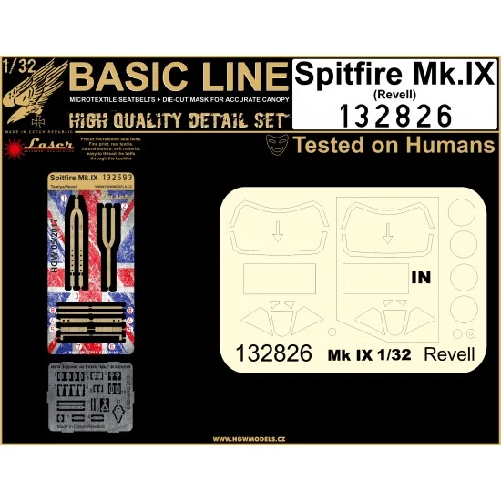 HGW 132826 1/32 RAF Spitfire Mk.IX Seatbelts (Laser Cut) & Paint Masks for Revell Kit (Basic Line) - Model Planes