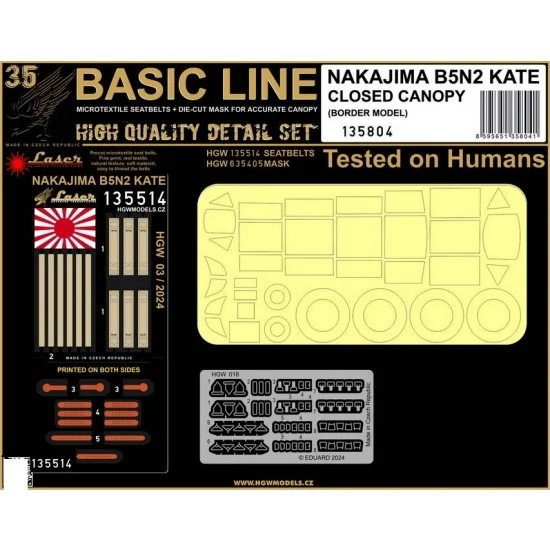 HGW 135804 1/35 B5N2 KATE (closed canopy) Seatbelts and Masks for Border Model [Basic Line] - Model Planes